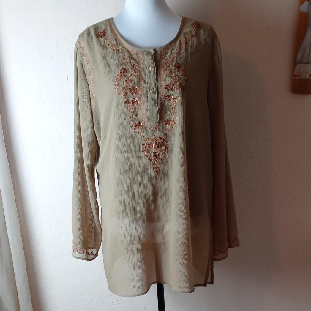 Ninety Embroidered Tan Women's Top